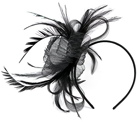Fascinator Hut Damen Haarschmuck mit Feder Mesh Fascinator Hochzeithut Kopfbedeckung Vintage Royal elegant Haarspange Braut Hochzeit Partyhut Kirche Teeparty Cocktail