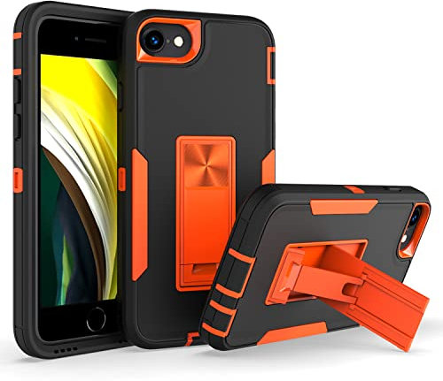 Yiscase Designed for iPhone 6/7/8 Kickstand Case with Military Grade Drop Protection Work with Magnetic Car Mount, Dustproof Waterproof Hybrid Hard PC Case for Men Women - Black Orange