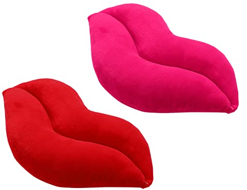 2Stücke Lippenkissen Plüsch Dekokissen für Couch und Bett Rosa und Rote Lippenform Weiche Wurfkissen für Wohnzimmer und Schlafzimmer für Freunde und