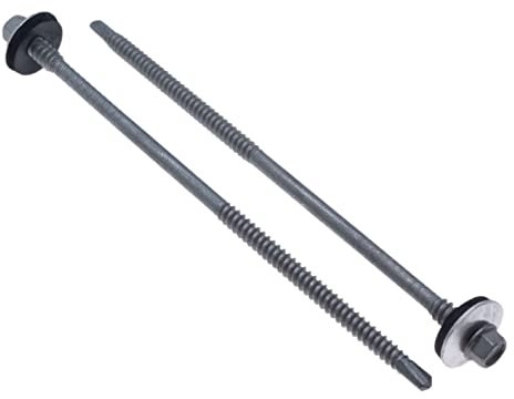 Vis autoperceuse pour métal de 95 mm avec rondelle Aluminium/EPDM de tête hexagonale Vis autoperceuse en acier au carbone Revêtement céramique pour panneaux sandwichs muraux <12mm Lot de 25 pièces