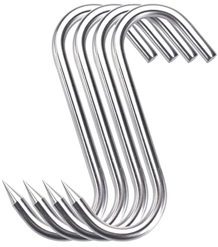 HONSHEN Ganchos de carne resistentes de 12 mm, ganchos en S de 8 pulgadas, ganchos de carnicero de acero inoxidable, paquete de 4