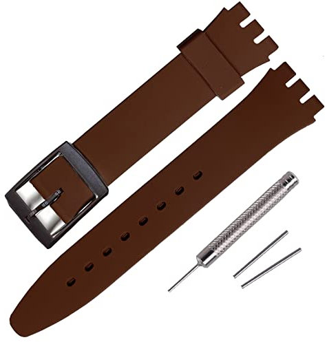 Rihahisy Silicone Rubber Watch Strap/Watch Band Replacement for Swatch (17mm, Coffee)