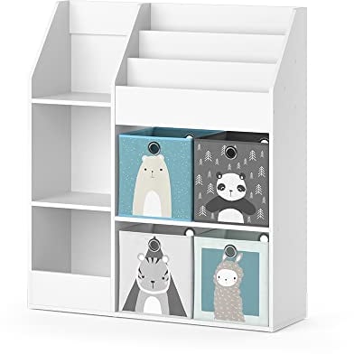 Vicco libreria bambini Luigi, Bianco, 100.4 x 114.2 cm con 4 scatole pieghevoli (grigie)