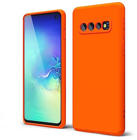 oakxco für Samsung Galaxy S10 Plus Silikon Case mit Kameraschutz, Ultra Dünn Bunt Handyhülle Mädchen, Einfarbig Handy Hülle Slim Schutzhülle, Matt TPU Weich Gummi Glatt Silikonhülle, Neon Orange