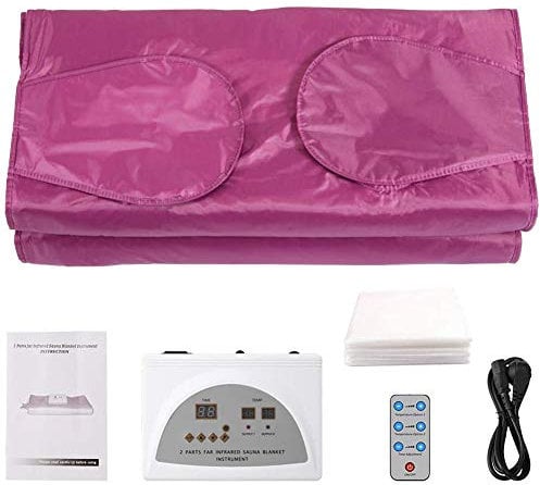 Far Infrared Sauna Blanket with Zipper to Free Your Hand,2 Zone Digital Waterproof Detox Sauna Blanket,Used for Weight Loss Fitness Home Sauna Room with 50 bath bags (Purple)