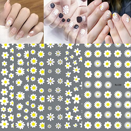 JSRQT 12 Sheets Daisy Nail Art Stickers Decals,Self-Adhesive Sunflower Nail Art Tattoo Stickers,Nail Art Decorations Manicure Accessories for Women Girls
