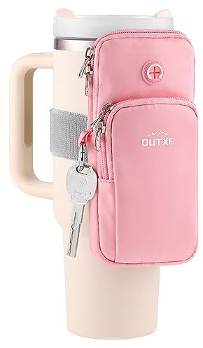 OUTXE Large Water Bottle Pouch for Stanley, Tumbler Pouch with Zipper Pocket for Women, Compatible With Stanley Quencher Adventure 40 oz 30 oz, Pink Water Bottle Accessories Fanny Pack for Gym