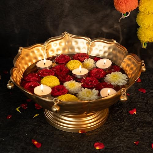 Ekhasa Urli Bowl for Home Décor and Table Decorative Items | Floating Flowers or Tealight Candles Water Bowl for Diwali Pooja and Other Festivals Decoration | Gift for House Warming Ceremony (Medium)