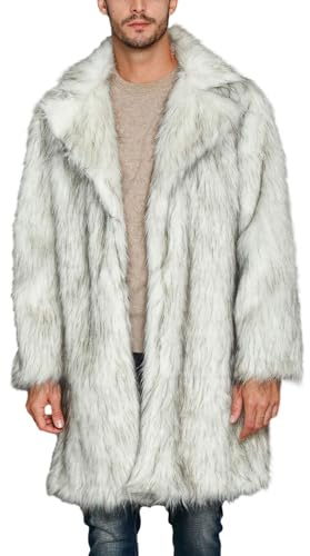 Betrodi Men's Faux Fur Long Coat Jacket Winter Warm Turndown Collar Thicked Cardigan Coat Long Parka Furry Overcoat Outwear