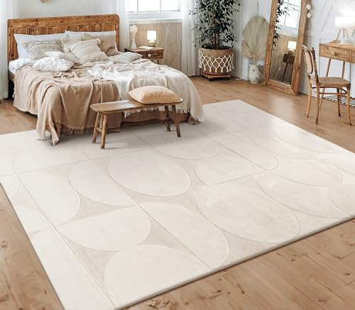 Paco Home Teppich Wohnzimmer Schlafzimmer Kurzflor Skandinavisches Boho Muster Geometrisch Rauten Motiv Einfarbig Weich Modern, Grösse:200x280 cm, Farbe:Creme 6