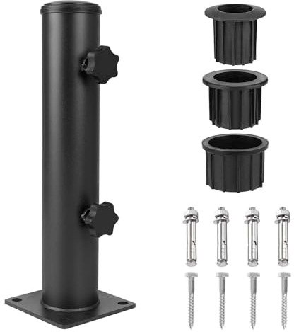 Roadtime Supporto per ombrellone, set di tubi regolabili per ombrellone da patio, base con manopole regolabili e morsetto per balcone, terrazza, cortile, tavoli da picnic (tubo di ferro a 4 fori)