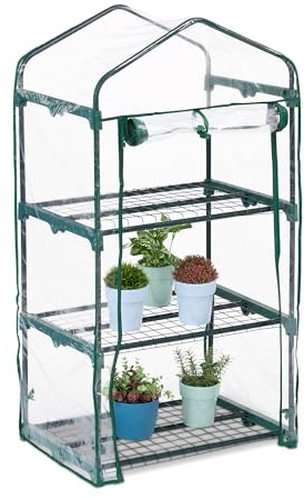 Relaxdays Serra per Il Balcone, a 3 Piani, HLP: 122x64x45 cm, in Acciaio e Telo in PVC Giardinaggio, Trasparente Verde