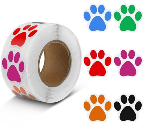 Gjinxi Hunde Pfoten Druck Aufkleber, 500 Stück/1 Rolle Bunte Bärentatze Etiketten, bunte Etiketten, Tieraufkleber, selbstklebende Welpen-Pfotenabdruck-Aufkleber für Geschenke, Versand, Zwinger