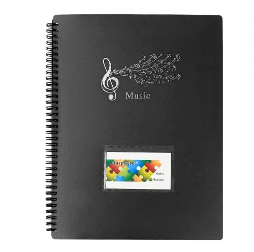 Notenmappe für Notenblätter, Notenordner Schwarz Chormappe A4, Wasserdicht Musikordner, 30 Páginas/60 Taschen für Papier, Gemälde, Notenblätter, Dokumente (Schwarz)