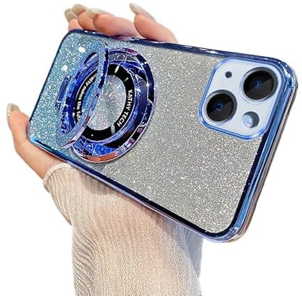 IMEIKONST iPhone 11 Glitter Case, Shining Sparkly Cover with Bracket Stand Fuction, TPU Shockproof Drop Protective Anti-Scratch Bumper Cell Phone Case for iPhone 11. Blue DS1