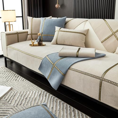 ZCXRYFL Eckcouch Sofabezug L/U-Form Rutschfester Einfach Couch üBerzug 1 2 3 4-Sitzer Chenille-Sofa üBerwurfe Decken FüR Leder/Holz/Stoffsofa Balkon Kratzfeste Decken FüR Katzen(70X120cm,Beige)