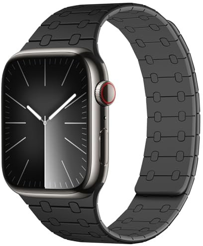 Amizee Magnetic Straps Compatible with Apple Watch Straps 49mm 46mm 45mm 44mm 42mm 41mm 40mm 38mm Women Men, Silicone Strap for iWatch Ultra 2 Series 10 9 8 7 6 SE 5 4 (42/41/40/38, Black Gray)