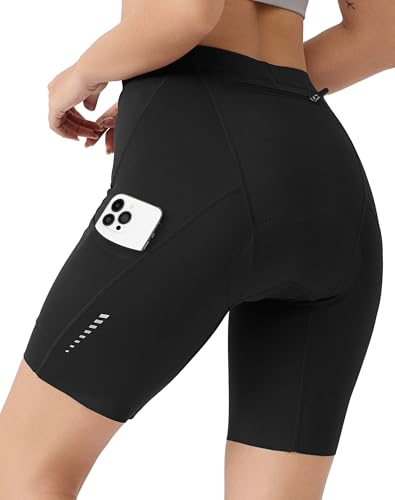 VeloVibe Radlerhose Damen Gepolstert 6D mit Tasche Schnelltrocknende Fahrradhose Damen elastische Radhose Damen Kurz atmungsaktiv Fahrrad Hosen Damen mit breitem und dichtem Polster, Schwarz L