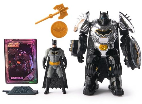 DC Comics, Metal Force Batman Actionfigur, 15,2 cm mit 10,2 cm Minifigur, eingebautem Blaster und Rüstungsanzug, Superhelden-Kinderspielzeug für Jungen und Mädchen ab 4 Jahren