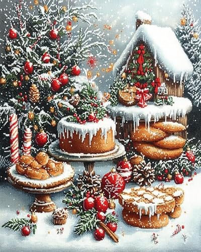 ANSIWEIGO Winterlandschaft Malen nach Zahlen Set,Weihnachtsessen,Handgefertigte digitale Ölgemälde,Eine Mischung aus Kunst und Kunsthandwerk(40x50cm,Ohne Rahmen)