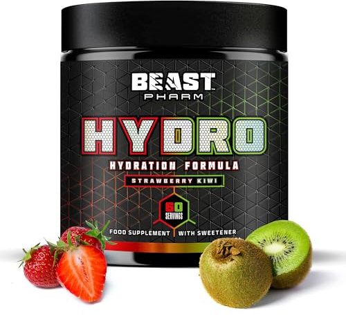 Beast | Electrolytes Powder | 60 Servings Keto Hydration Drinks + Potassium | 360g, Strawberry Kiwi
