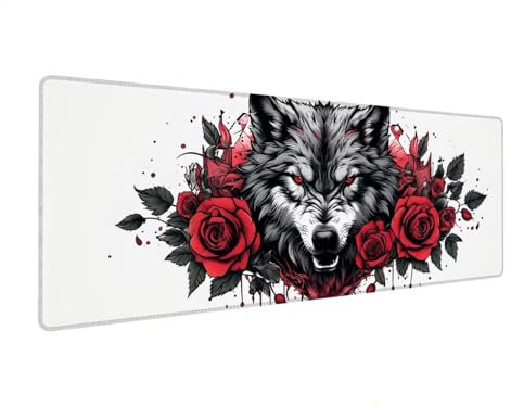 Mouse Mat Fear, Wolf Mouse Pad 400x900x4 mm Large Mouse Mats for Desk,Water-Resistant Surface and Non-Slip Base Keyboard Mat Desk Pad, Stitched Edges Mousepad, XL Gaming Mouse Mat for Office Home M-6