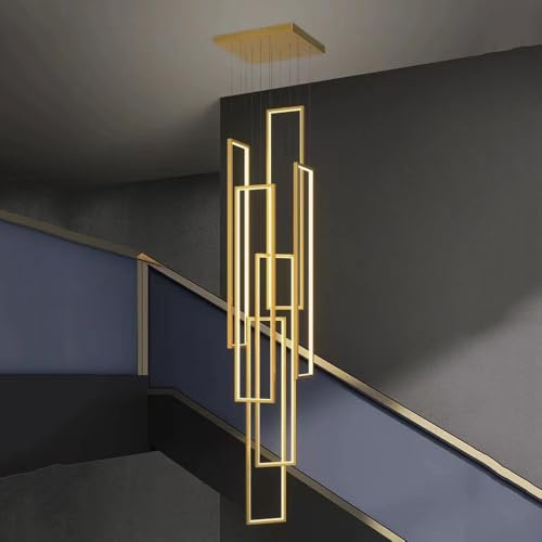 WLBHWL 6 Lichter, Großer Kronleuchter-Anhänger, 150 W, Moderne LED-dimmbare Decken-Hängelampe Für Treppen, Hotel, Villa, Schwarz/goldene Hohe Deckenleuchte, D23,6 Zoll