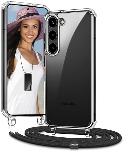 Vaykwo Handykette für Samsung Galaxy S25+ / S24+ Hülle mit Band, Schwarz | Necklace Handyhülle, Transparente Case zum Umhängen, Verstellbar und Abnehmbar