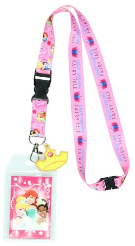 Disney Princess Create Your Own Fairy Tale Cordon avec porte-carte d'identité transparent et breloque diadème en caoutchouc de 5,1 cm