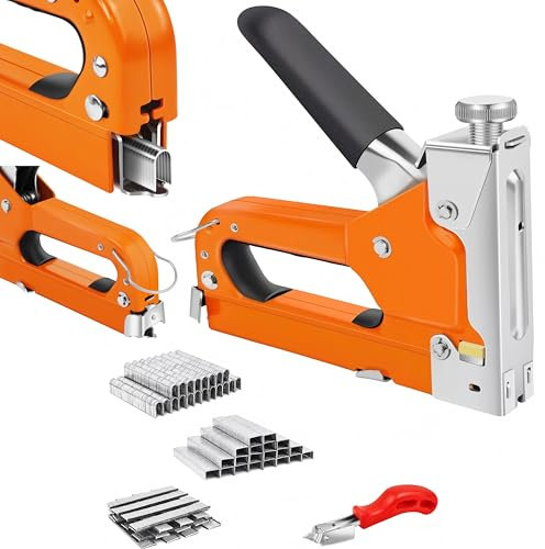3-in-1 Heavy Duty Staple Gun, 3000 Staples, Upholstery Staple Gun for Wood, Quick-Jam Release Wall Stapler, Carpet Staple Gun, Fabric Stapler, Cable Staple Gun, Staplers & Tackers