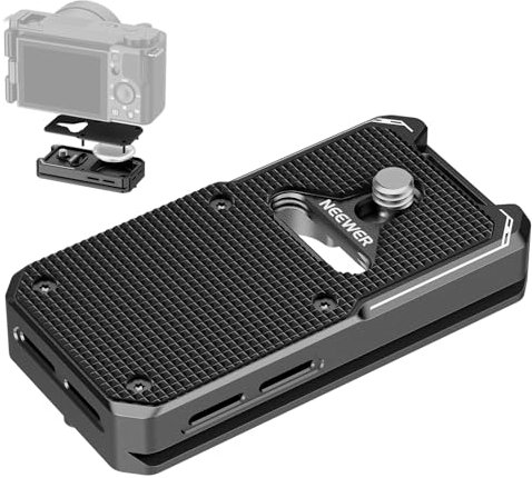 NEEWER Quick Release Plate Compatible with AirTag, Metal Camera Tripod Mount Quick Attach Holder Adapter Baseplate with Arca Type Base & 1/4 Screw for DSLR Camcorder Tripod Monopod Slider, QRP-11