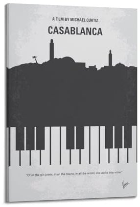 ZIWEYURB Casablanca Filmplakat, dekorative Wandkunst auf Leinwand, moderner Druck, für Schlafzimmer, 30 x 45 cm