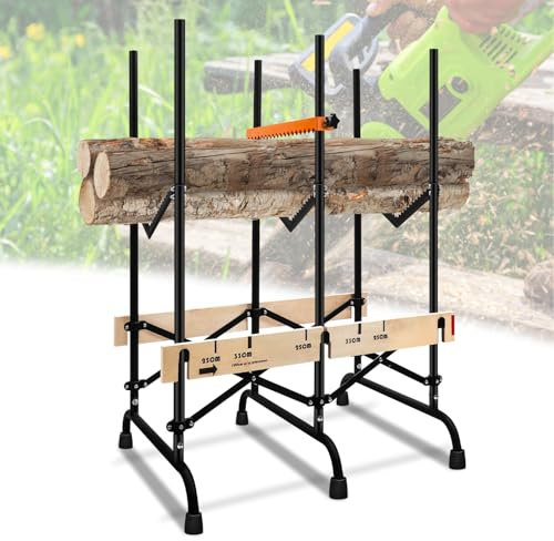 Ollewiellan Caballete plegable para motosierras con protección de expulsión y escala de medida, capacidad de carga 150 kg, funcionalidad caballete para cortar leña rápidamente, 116 x 81 x 65 cm, 2