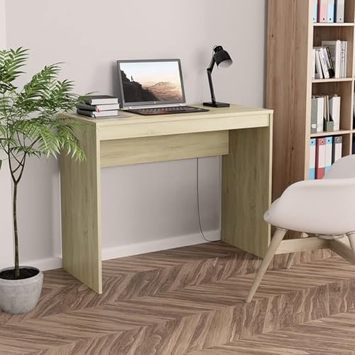 GAOAZHEN Moderner Schreibtisch, Sonoma-Eiche, 90 x 40 x 72 cm, stilvoller Frisiertisch für Schlafzimmer, Schreibtisch aus Holzwerkstoff für das Home-Office, Elegante und funktionale Schreibtischplatt