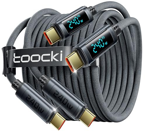 toocki 240W USB C Kabel 2M 2 Stück PD3.1 Schnellladekabel with LED Display | Ladekabel QC4.0,Nylongeflecht für iPhone 17 Pro Max, Samsung Galaxy S24, Pad Pro, MacBook Air, Tablets, Huawei, Pixel