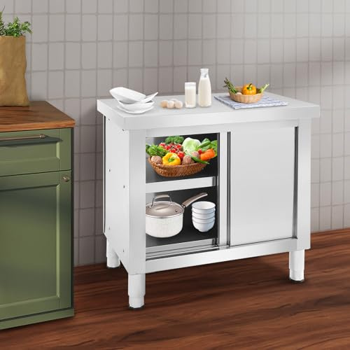 GIDRLL Edelstahl Schrank mit Schiebetüren, Outdoor Küche Edelstahl Tisch Gastro, Freistehender Arbeitsschrank Küchenarbeitstisch für Restaurant, Garage und Küche (80 * 50 * 80cm)