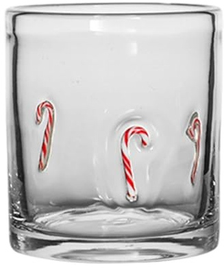 Weihnachtsglas 400ml mit Schneemann & Zuckerstangen Design, Festliche Cocktailgläser aus Kristallglas, Weihnachtsthema Deko für Getränke & Party (A)