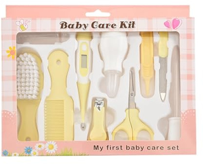 Kit de soins pour bébé 10 pièces - Coupe-ongles de sécurité, ciseaux, brosse à cheveux, peigne, kit de soins corporels pour maman et enfant