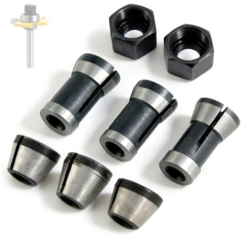 Machine à pince, Lot de 8 pinces de serrage, accessoires compatibles avec défonceuse, 6 adaptateurs de serrage (6 mm, 6,35 mm, 8 mm) + 2 écrous pour machine à graver