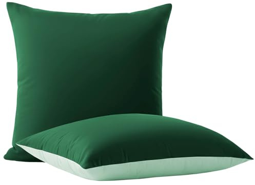 wometo 2er Set Kissenbezug 80x80 Oeko-TEX dunkelgrün & grün Wende-Design | Doppelpack Kissenhülle farblich perfekt abgestimmt I klassischer Hotelverschluss I 2-farbige Optik