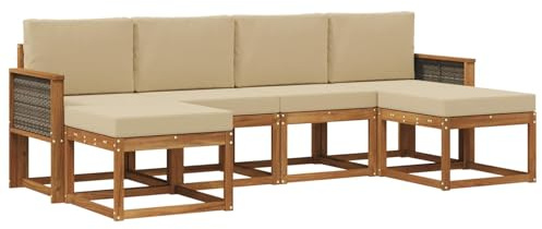 vidaXL Outdoor-Sofagarnitur mit Kissen 6 pcs Natur und Beige Polyester, Modernes, wetterfestes Sofa-Set für draußen, stylische Gartenmöbel, minimalistische Lounge für Coole Entspannung im Garten