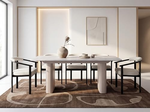 WFL GROUP Ausziehbarer Rechteckiger Esstisch – XXL Modernes Design Metallgestell in Kaschmir – für 10-14 Personen, 200 x 90/300 cm – Marmor Weiß
