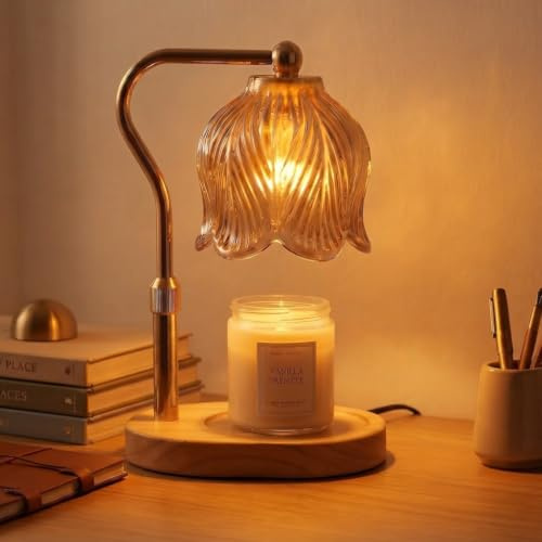 Tulip Candle Warmer Lamp, Wax Melt Lamp Gift for Mum Teacher Doctor | Adjustable height & heat control; 2/4/8H auto-off timer, comes with 2 spare bulbs