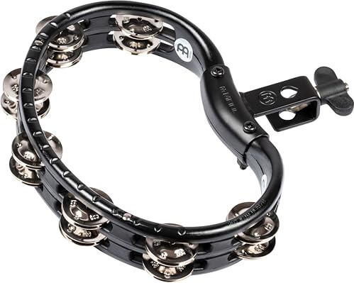 Meinl Percussion Tambourine Mountable Instrument - 2-Row Tambourine - With Holder - ABS Plastic / Steel, Black / Silver (TMT2BK) | Professional Plated Steel Jingles, For Live & Studio, Universal Mount Fits All Percussion Rods & Stands