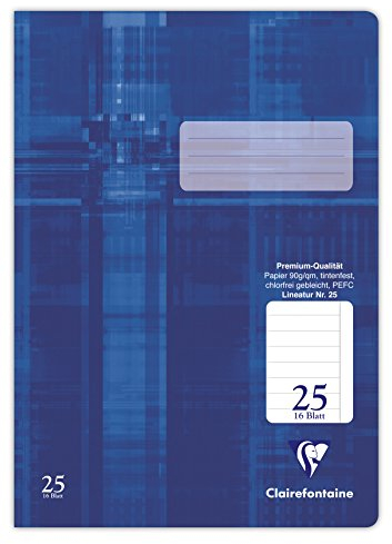 Clairefontaine 331025C - Heft ideal für die Schule, DIN A4, 16 Blatt, 90g, Lineatur 25 liniert mit Rand, Blau, 1 Stück