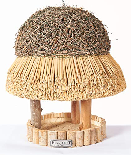 Hiss Reet Vogelhaus mit Reetdach | Vogelfutterhaus Sylt | Größe S | Holz Futterhaus für Vögel aus 100% Handarbeit I Ideal für Balkon, Garten & Terrasse I Witterungsbeständig