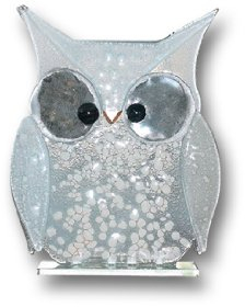 Fusing Glas Eule in Weiß und Grau von Nobile Glaswaren