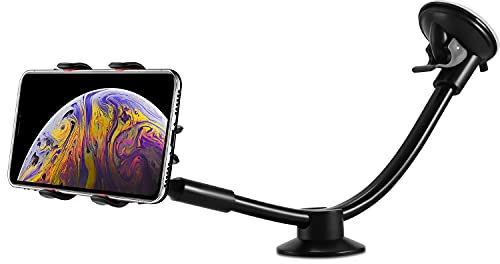 ipow Universal Long Arm Windshield Dashboard Car Mount Holder Cradle with Adjustable X Clamp & Dashboard Base Compatible with Smartphones iPhone, Samsung Galaxy, Nexus