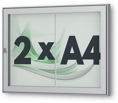 Schaukasten TESUS 2x DIN A4 | 1x DIN A3 | B 485 x H 360mm Querformat | nur 30mm flach | wetterfest für innen und außen | abschließbar | Acrylglas| Aluprofil | Alu silber
