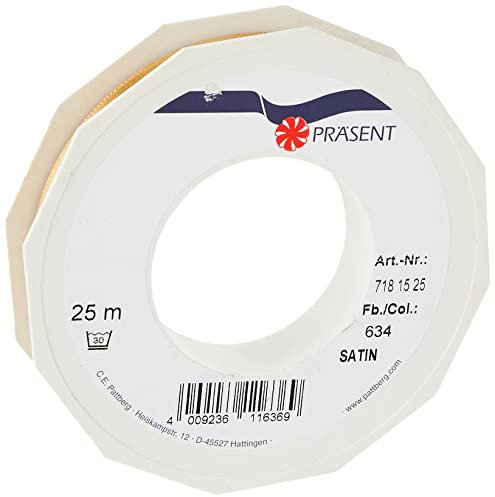 Präsent C.E. Pattberg Satin Gold, 25 m Satinband zum Einpacken von Geschenken, 15 mm Breite, Geschenkband zum Dekorieren & Basteln, Dekoband, Anlass